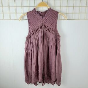 Free People FP One Eloise Elderberry Purple Crochet Lace Sleeveless Top